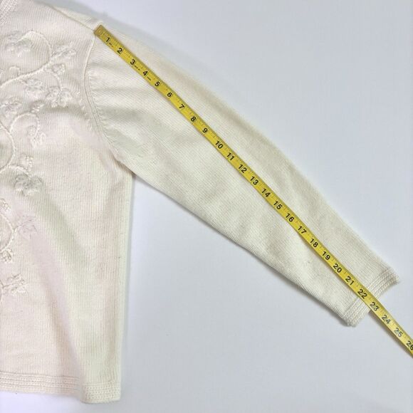 Vintage 90s Classic Elements Embroidered Cardigan Sweater Women's M Ivory Floral - Picture 10 of 16
